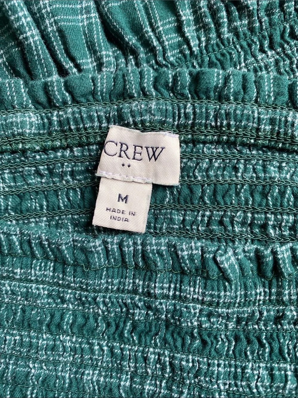 J. Crew Plaid Smocked Square-Neck Top Size M 100% Cotton